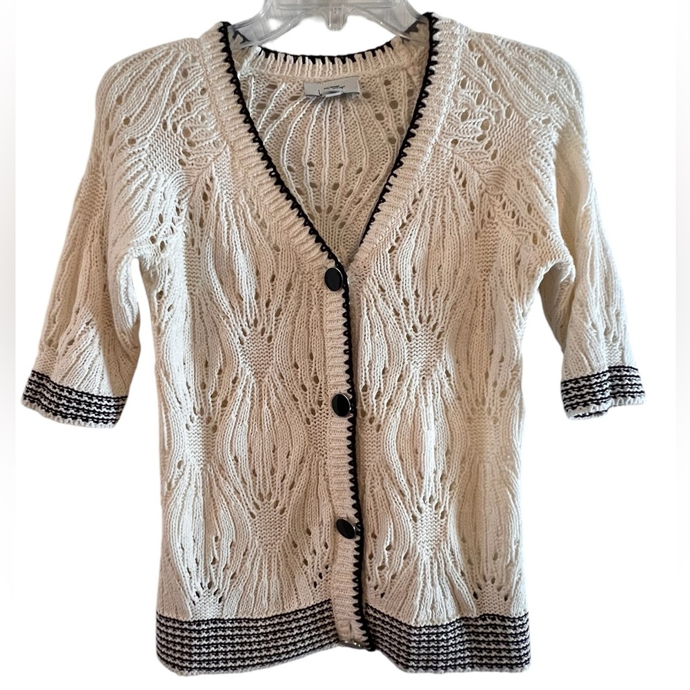 Ann Taylor LOFT   White Crocheted Sweater  Cotton Cardigan Sz Small